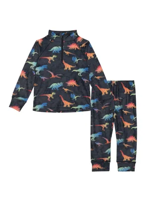 Boy Two Piece Thermal Underwear Set Black With Dino Gradient Print - Toddler|Child
