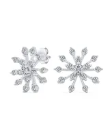 Bling Jewelry Mid-Size Lightweight Cubic Zirconia Flower Frozen Winter Holiday Party Cz Christmas Snowflake Stud Earrings For Women Sterling Silver