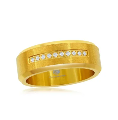 Metallo Stainless Steel Cz Stripe Ring - Gold Plated