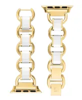 Anne Klein Women's Gold-Tone Alloy and White Enamel Chain Bracelet Compatible with 42/44/45/Ultra/Ultra 2 Apple Watch - White, Gold