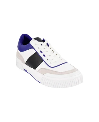 Dkny Men's Low Top Two Tone Branded Sole Lace Up Sneakers