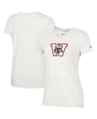 Women's Champion White Wisconsin Badgers Vault Logo V-Neck T-shirt