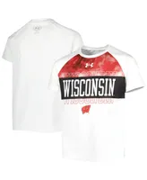 Big Boys Under Armour White Wisconsin Badgers Gameday Print Raglan T-shirt