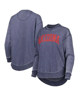 Women's Pressbox Navy Distressed Arizona Wildcats Vintage-Like Wash Pullover Sweatshirt