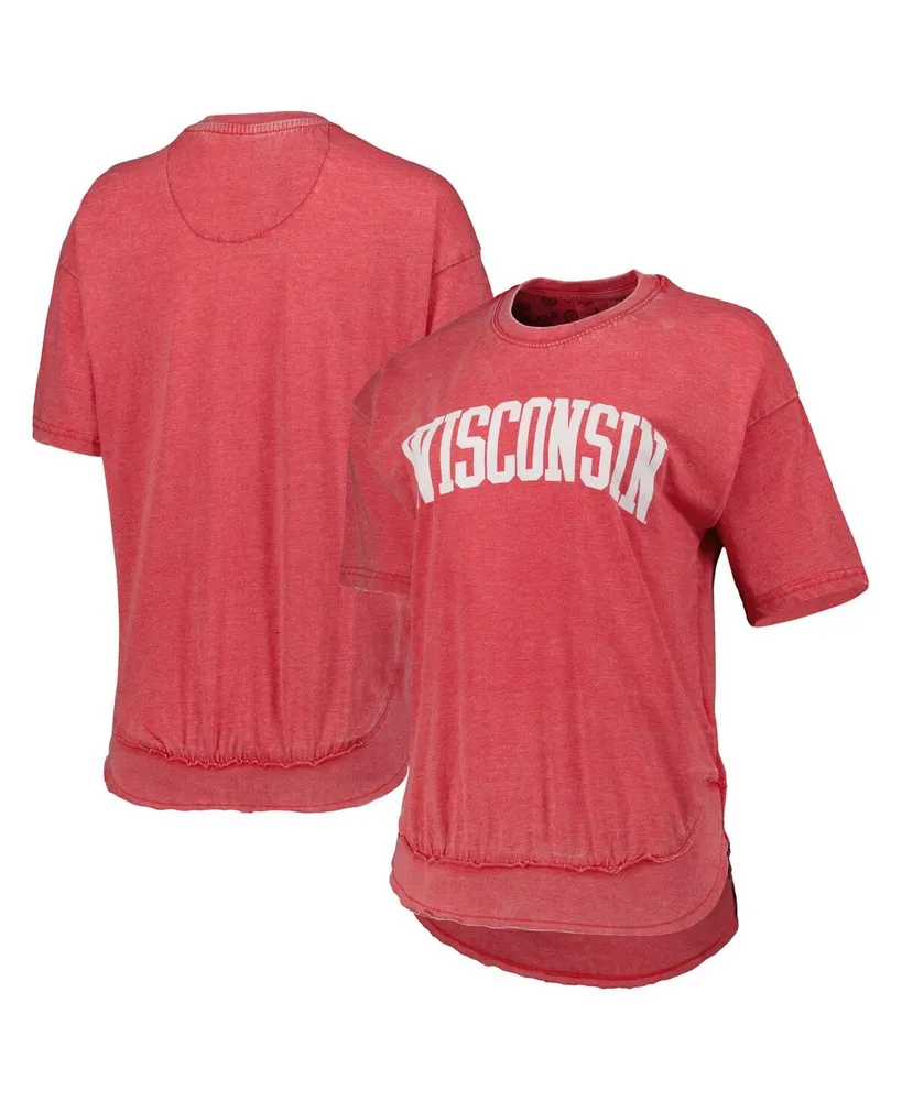 Women's Pressbox Heathered Red Distressed Wisconsin Badgers Arch Poncho T-shirt