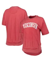 Women's Pressbox Heathered Red Distressed Wisconsin Badgers Arch Poncho T-shirt