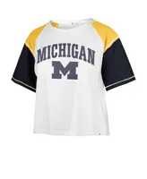 Women's '47 Brand White Distressed Michigan Wolverines Serenity Gia Cropped T-shirt