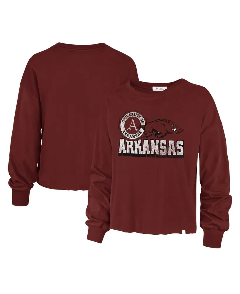 Women's '47 Brand Cardinal Distressed Arkansas Razorbacks Bottom Line Parkway Long Sleeve T-shirt