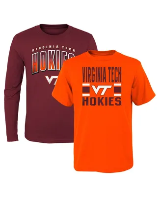 Preschool Boys and Girls Maroon, Orange Virginia Tech Hokies Fan Wave Short and Long Sleeve T-shirt Combo Pack
