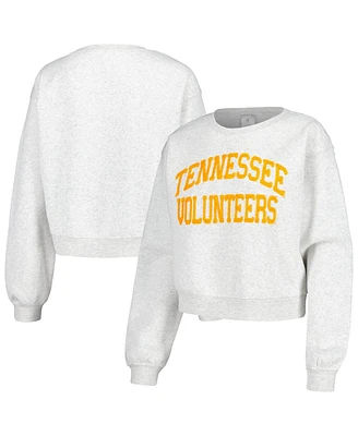 Women's ZooZatz Oatmeal Tennessee Volunteers Core Chenille Cropped Pullover Sweatshirt