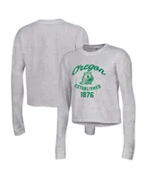 Women's Champion Gray Oregon Ducks Boyfriend Cropped Long Sleeve T-shirt