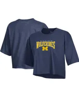 Women's Champion Heather Navy Michigan Wolverines Boyfriend Cropped T-shirt