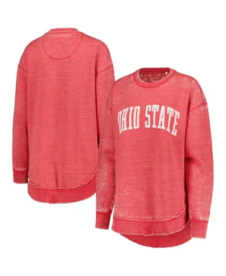 Women's Pressbox Scarlet Distressed Ohio State Buckeyes Vintage-Like Washed Pullover Sweatshirt