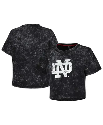 Women's Black Distressed Notre Dame Fighting Irish Vintage-Like Wash Milky Silk Cropped T-shirt