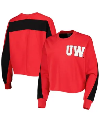 Women's Gameday Couture Red Wisconsin Badgers Back To Reality Colorblock Pullover Sweatshirt