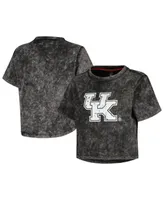 Women's Black Distressed Kentucky Wildcats Vintage-Like Wash Milky Silk Cropped T-shirt