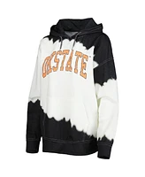 Women's Gameday Couture White, Black Distressed Oklahoma State Cowboys For the Fun Double Dip-Dyed Pullover Hoodie