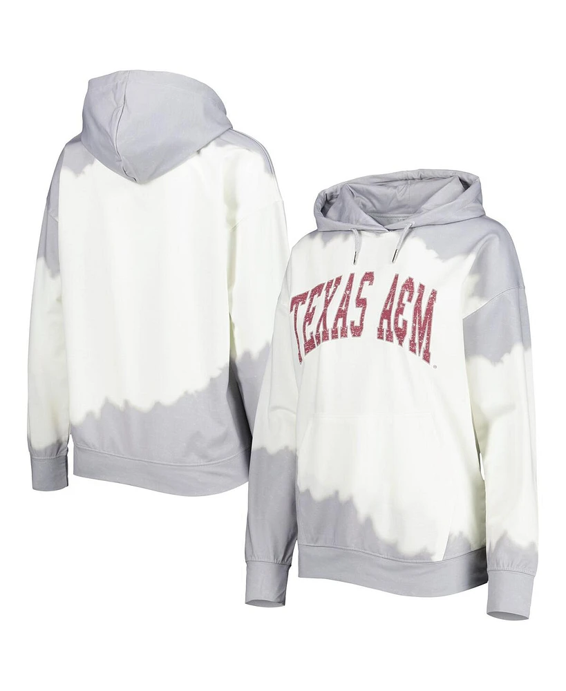 Women's Gameday Couture White, Gray Distressed Texas A&M Aggies For the Fun Double Dip-Dyed Pullover Hoodie