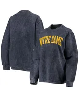 Women's Pressbox Navy Distressed Notre Dame Fighting Irish Comfy Cord Vintage-Like Wash Basic Arch Pullover Sweatshirt