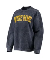 Women's Pressbox Navy Distressed Notre Dame Fighting Irish Comfy Cord Vintage-Like Wash Basic Arch Pullover Sweatshirt