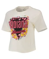 Women's Pressbox Cream Indiana Hoosiers Taylor Animal Print Cropped T-shirt