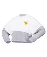 Women's Spirit Jersey White West Virginia Mountaineers Heather Block Cropped Long Sleeve T-shirt
