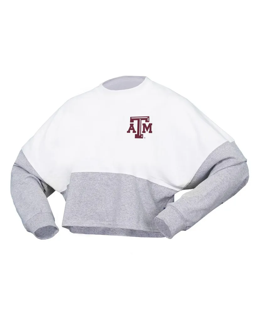 Women's Spirit Jersey White Texas A&M Aggies Heather Block Cropped Long Sleeve T-shirt