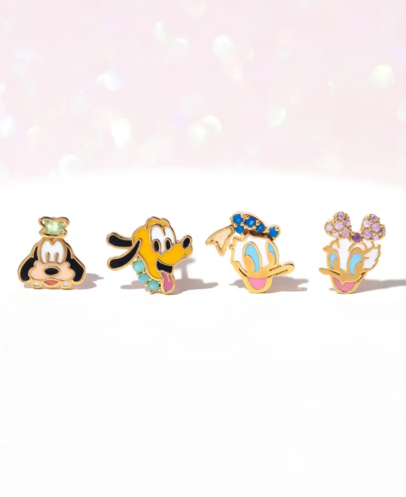 Girls Crew 18k Gold-Plated 4-Pc. Set Color Crystal Disney Pals Single Stud Earrings