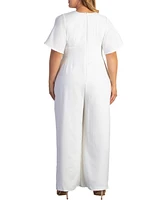 Kiyonna Plus Size Karina Crepe Wide-Leg White Jumpsuit