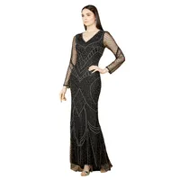 Lara Women's Long Sleeve Beaded Dresses with Sheer Sleeves