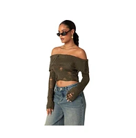 Women's Distressed Fold Over Sweater