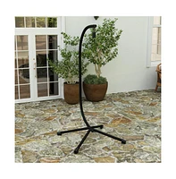 Inger Heavy Duty All-Weather Hanging Hammock Chair C-Stand With Steel Offset Base And Hardware, 360 Degree Rotation