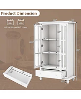 Bookcase Cabinet Storage Bookshelf Organizer Tempered Glass Doors Shelf Drawer