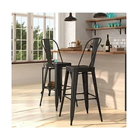 Merrick Lane Dothan Series Metal Stool With Removable Back For Indoor-Outdoor Use