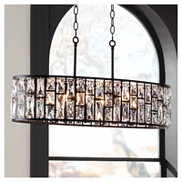 Vienna Full Spectrum Sofie Black Linear Pendant Chandelier Lighting 32 1/2" Wide Modern Industrial Geometric Crystal Shade 6-Light Fixture for Dining