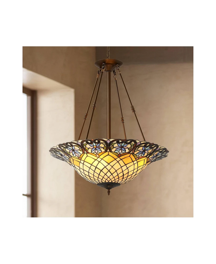 Robert Louis Tiffany Mila Bronze Pendant Chandelier Lighting 24 1/2" Wide Farmhouse Rustic Art Glass Shade 4