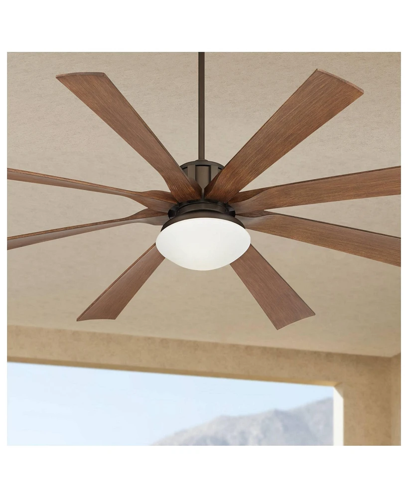 Possini Euro Design 70" Defender Modern Industrial Outdoor Ceiling Fan with Led Light Remote Control Oil Rubbed Bronze Koa Opal Glass Damp Rated for P