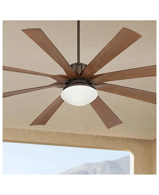 Possini Euro Design 70" Defender Modern Industrial Outdoor Ceiling Fan with Led Light Remote Control Oil Rubbed Bronze Koa Opal Glass Damp Rated for P