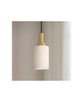 Possini Euro Design Prue Black Soft Gold Mini Pendant 5 1/4" Wide Modern White Cylinder Shade Fixture for Dining Room House Home Foyer Kitchen Entrywa