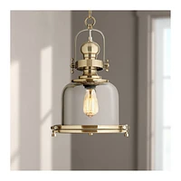 Possini Euro Design Elida Antique Brass Mini Pendant Lighting 11" Wide Modern Chrome Glass Bell Jar Shade Fixture for Dining Room Living House Foyer K