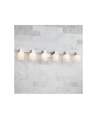 Bennett Modern Wall Light Chrome Silver Hardwired 48.5" Wide 6-Light Fixture Etched White Opal Glass Rectangular Shade for Bathroom Vanity Mirror Hous