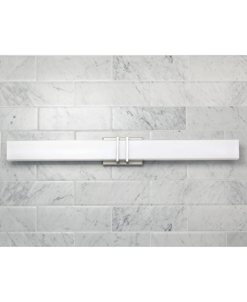 Possini Euro Design Exeter Modern Wall Mount Light Led Brushed Nickel Silver Metal 36" Wide Vanity Bar Fixture Rectangular Silk Screened Glass Shade D