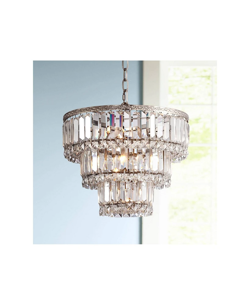 Vienna Full Spectrum Magnificence Satin Nickel Chandelier 14 1/4" Wide Industrial Three Tier Crystal 7