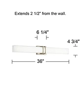 Possini Euro Design Exeter Modern Wall Mount Light Led Brushed Nickel Silver Metal 36" Wide Vanity Bar Fixture Rectangular Silk Screened Glass Shade D