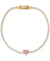 Girls Crew Gold-Tone Pink Crystal In Love Tennis Bracelet