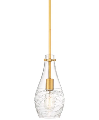 Possini Euro Design Rosie Soft Gold Mini Pendant 5 1/2" Wide Modern Swirl Textured Clear Glass Shade Fixture for Dining Room House Home Foyer Kitchen