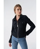 Furniq Uk Women's Denim Style Zipper Jacket, Black