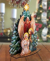 Designocracy Nativity Scene with Christmas Tree Holiday Village 7" Table Decoration G.DeBrekht