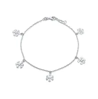 Holiday Party Christmas Dangling Multi Charms Frozen Winter Snowflake Anklet Ankle Bracelet For Women Teen .925 Sterling Silver Adjustable 9-10 Inch