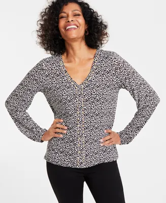 INC Women's Printed Studded Top, Created for Macy's